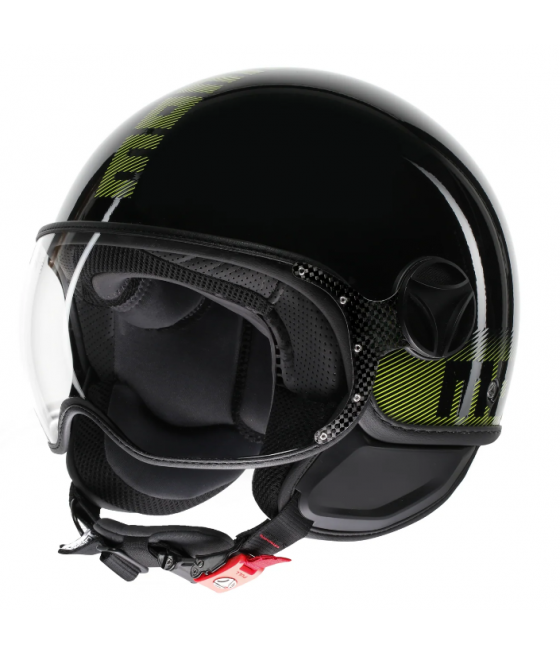 Casco de moto jet MOMO DESING FGTR CLASSIC Mono E2206 RAYAS NEGRO / AMARILLO FLUOR