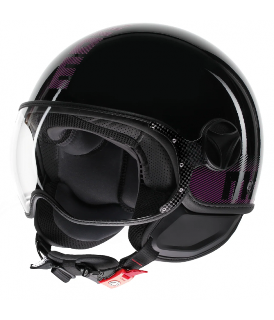 Casco de moto jet MOMO DESING FGTR CLASSIC Mono E2206 RAYAS NEGRO / FUCSIA