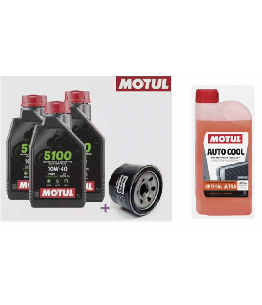 3 LITERS MOTUL 5100 OIL + OIL FILTER + RADIATOR FLUID