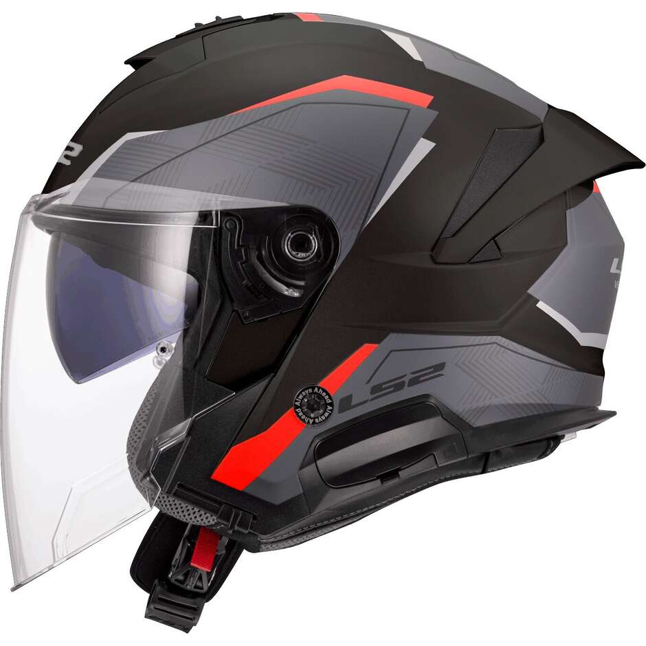 Casco de moto jet LS2 OF618 VERSO II AIR Negro Rojo