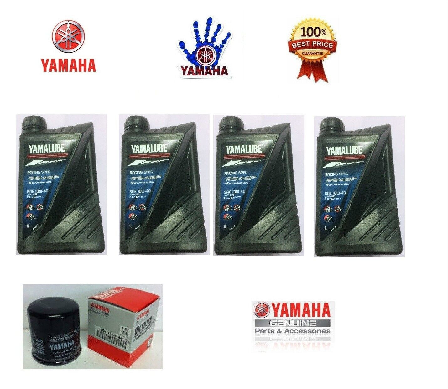 KIT TAGLIANDO 4 OLIO YAMALUBE RACING RS 4 GP 10W40 + 1 FILTRO ORIGINALE R6 R1