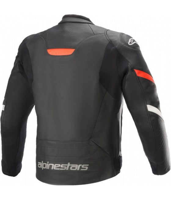 Chaqueta de cuero para moto Alpinestars FASTER V2 negra y roja fluorescente