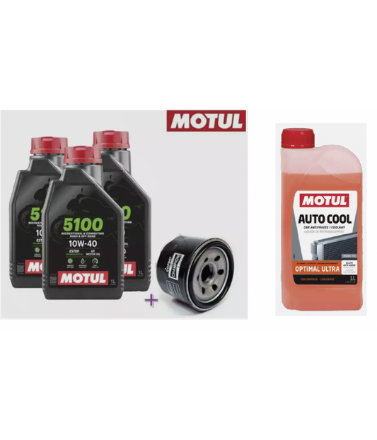 3 LITERS MOTUL 5100 OIL + OIL FILTER + RADIATOR FLUID