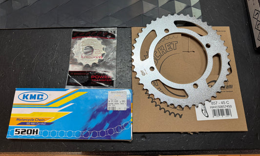 TRANSMISSION KIT SPROCKET 15 D+ CROWN 45 D+ CHAIN ​​520 120 YAMAHA XT 600 E 3TB 