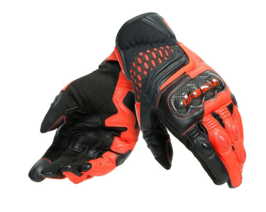 Dainese Carbon 3 Short Leather Gloves Black Fluo Red