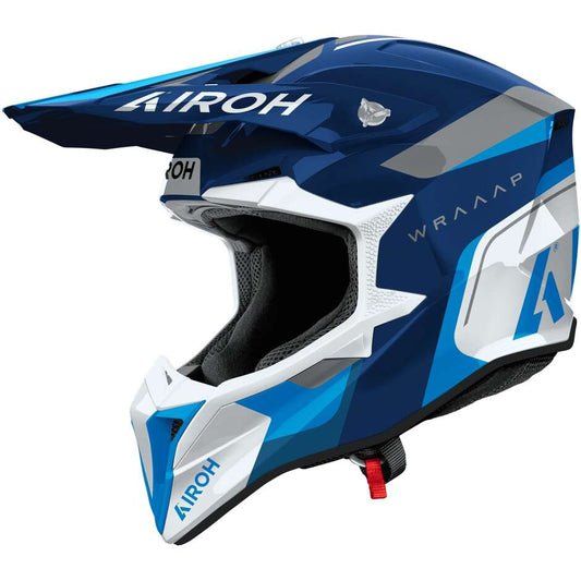 Casco Moto Cross Enduro Airoh WRAAAP CONQUER Blu Lucido