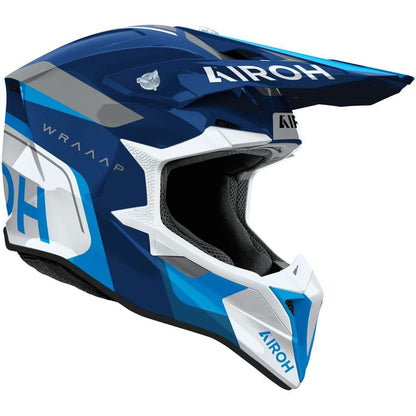 Casco Moto Cross Enduro Airoh WRAAAP CONQUER Blu Lucido