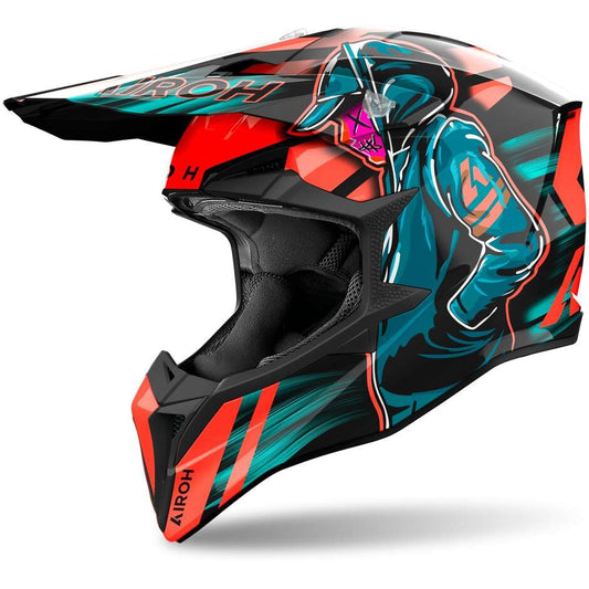 Casco Moto Cross Enduro Airoh WRAAAP CYBER Arancio