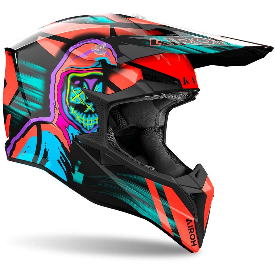 Casco Moto Cross Enduro Airoh WRAAAP CYBER Arancio
