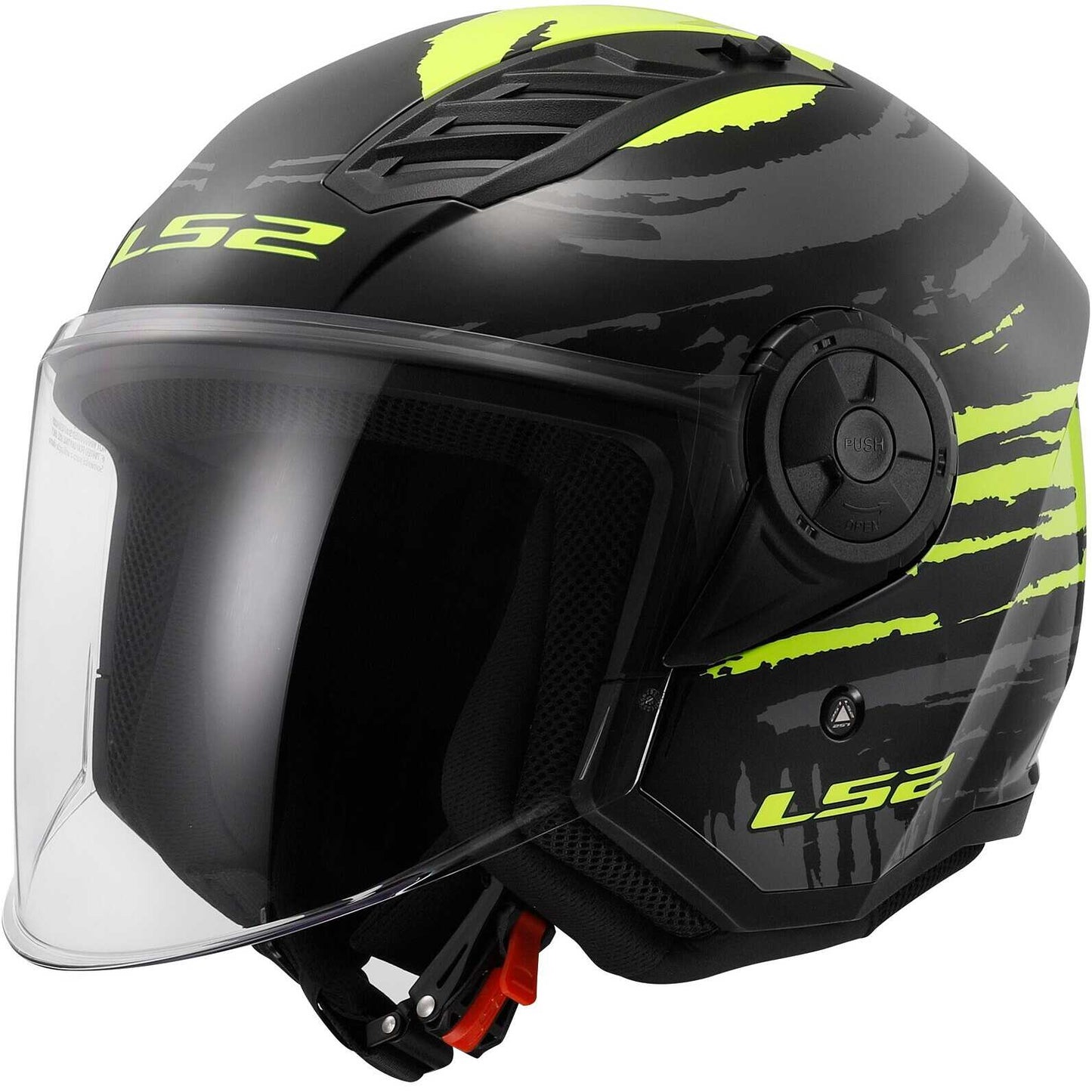 Casco Moto Jet Ls2 OF616 AIRFLOW 2 BRUSH Nero Giallo Fluo