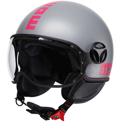 Casco Moto Jet Momo Design FGTR CLASSIC Grigio Opaco Fucsia Fluo