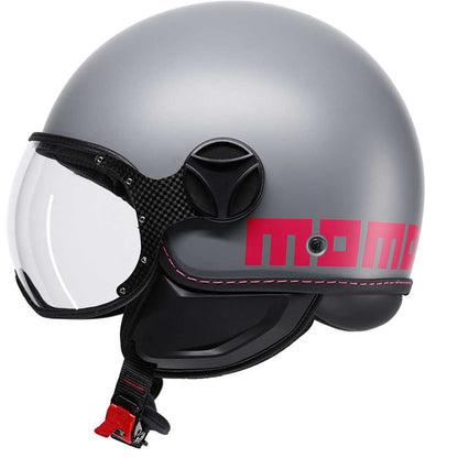 Casco Moto Jet Momo Design FGTR CLASSIC Grigio Opaco Fucsia Fluo