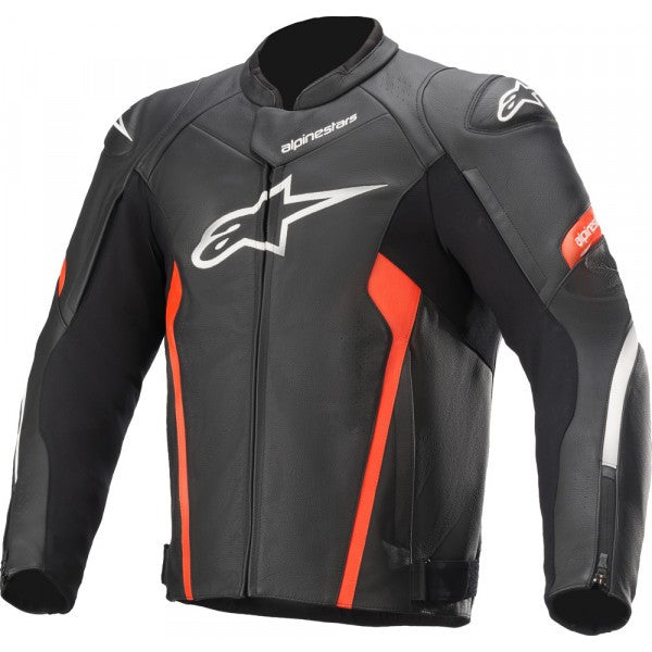 Chaqueta de cuero para moto Alpinestars FASTER V2 negra y roja fluorescente